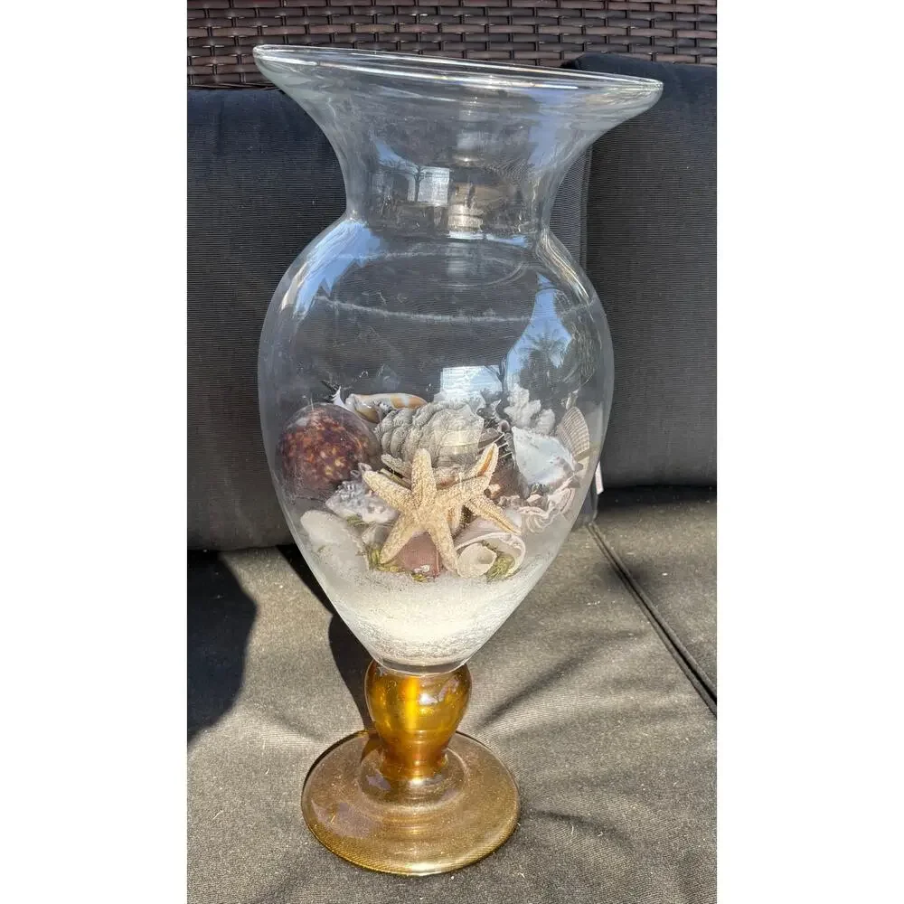 Southern Living Vase Clear Glass Amber Base 20